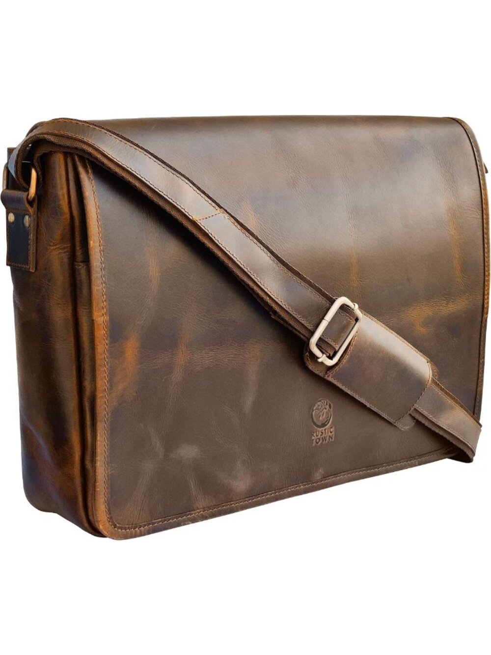 Vintage Leather Messenger Bag for Men - 16" Full Grain Laptop Satchel, Stylish